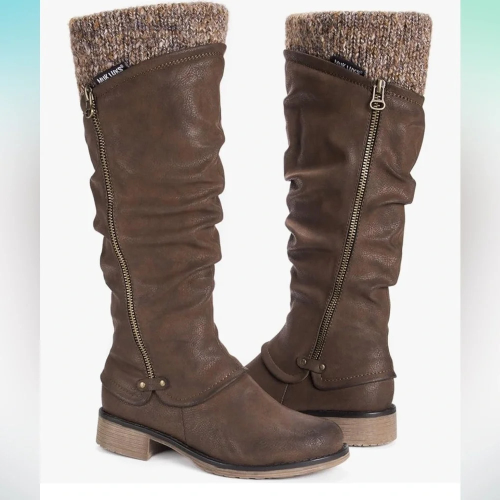 Brown Knee-High Boots with Zipper